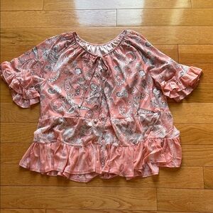 Cato Pink Paisley Ruffle Sleeve Peasant Blouse